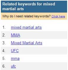 Related keywords for mixed martial arts
