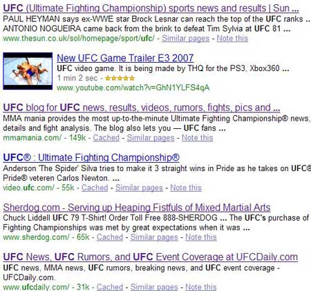 Google UFC results
