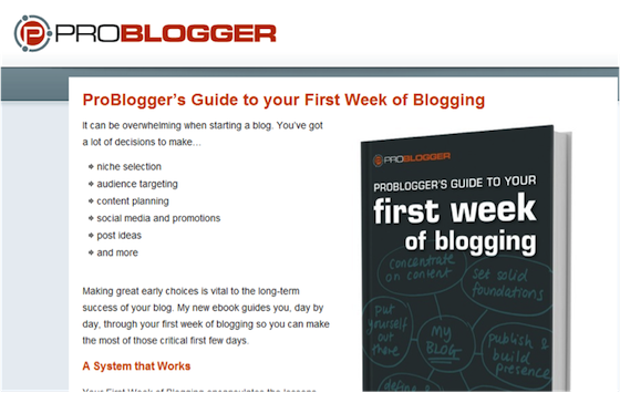image of problogger first week of blogging page