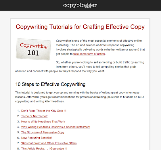 image of copyblogger copywriting 101 page