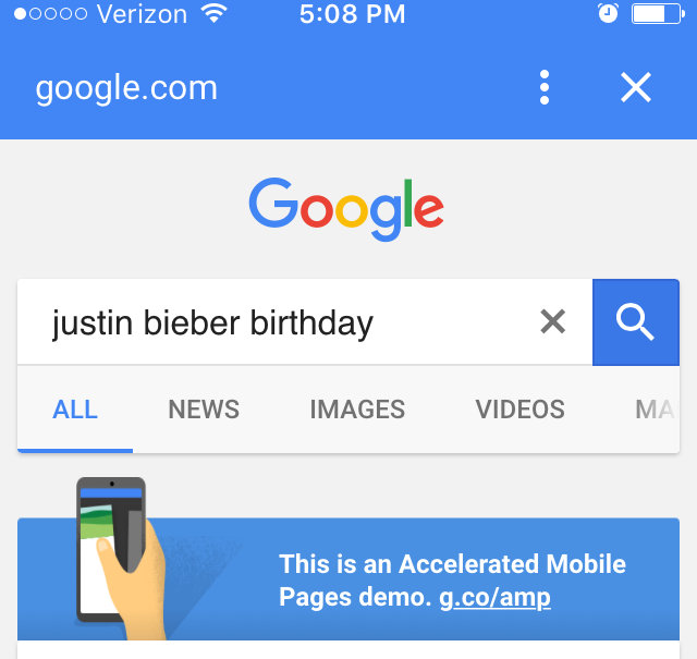 Justin Bieber Google AMP Demo
