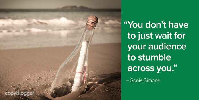 "You don't have to just wait for your audience to stumble across you." – Sonia Simone